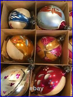 Vintage Christmas Poland Hand Painted Glass Ornaments IOB Santa Skiers