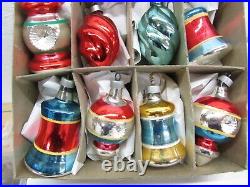 Vintage Christmas Premier Glass Works War Era Ornaments Lanterns Tops IOB