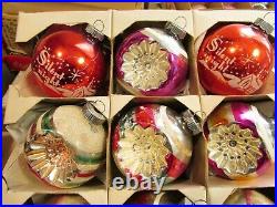 Vintage Christmas Shiny Brite Glass Ornaments DBL Indents Silent Night Stencils