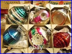 Vintage Christmas Shiny Brite Glass Ornaments Shapes Tops Bells Dbl Indents IOB