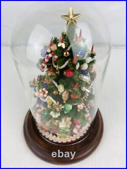 Vintage Christmas Tree Bumpy Chenille Glass Cloaked Dome 7.5 Heavily Decorated