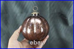 Vintage Christmas Tree Decorative Muskmelon Glass Ball with Brass Cap