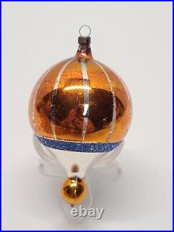 Vintage Christmas Tree Ornament Mercury Blown Glass Ball Hot Air Balloon Mica 4
