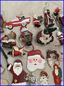 Vintage Christmas Tree Ornaments Mostly Santas Wood, Ceramic, Glass, Lot Of 56