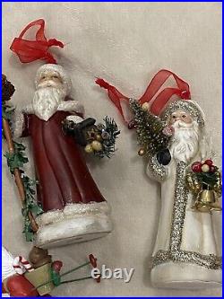 Vintage Christmas Tree Ornaments Mostly Santas Wood, Ceramic, Glass, Lot Of 56