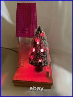 Vintage Christmas Twinkle Lite Electric Scene Japan Works! MCM Glass Celluloid