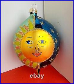 Vintage Christopher Radko 7 Sun Moon Christmas Ornament Celestial Teardrop RARE