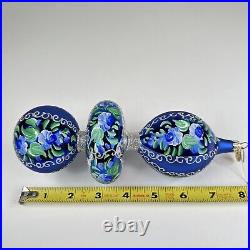 Vintage Christopher Radko Glass Christmas Ornament Drop 3-Tier Blue Flower 8inch