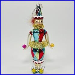 Vintage Christopher Radko Jester Harlequin Clown Glass Ornament Juggler RARE