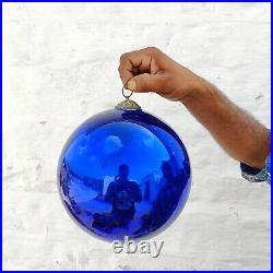 Vintage Cobalt Blue Glass German Kugel 8.25 Christmas Ornament 5 Leaf Cap 549