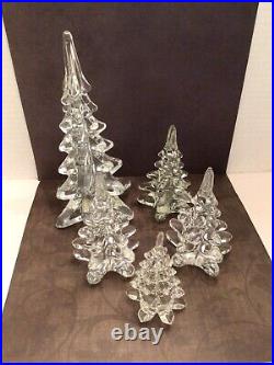 Vintage Crystal & Glass Christmas Trees Pine Trees Set Of 5 Holiday Decor 5-9T