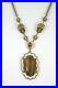 Vintage-Czech-Neiger-Brass-Topaz-Glass-Enamel-Filigree-Pendant-Necklace-01-kcb