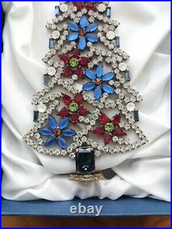 Vintage Czech rhinestone Christmas tree flowers blue red