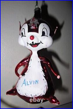 Vintage De Carlini ALVIN THE CHIPMUNK Glass Christmas Ornament Made in Italy