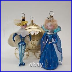 Vintage De Carlini Cinderella, Prince and Carriage Blown Glass Ornaments READ