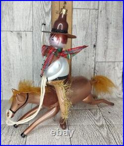 Vintage De Carlini Italian Glass Cowboy on Horse Ornament Signed RARE Unglued