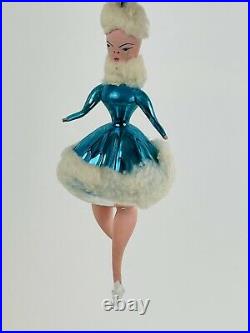 Vintage De Carlini Ornament ITALY Ice Skater Figure Girl Blue 7 Fur Trim