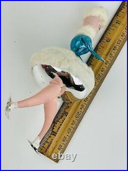 Vintage De Carlini Ornament ITALY Ice Skater Figure Girl Blue 7 Fur Trim