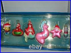 Vintage Disney Little Mermaid Ariel & Friends Blown Glass Ornament Rare Set of 6