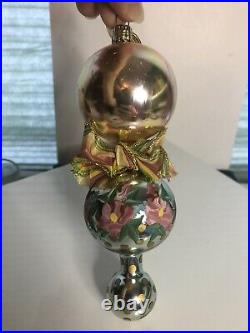 Vintage Early Mackenzie Childs Triple Drop Ball Blown Glass Ornament Floral Dots