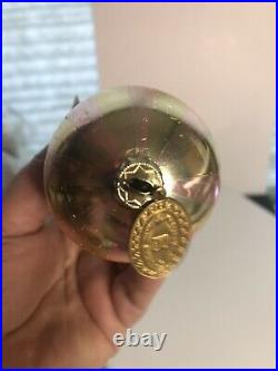 Vintage Early Mackenzie Childs Triple Drop Ball Blown Glass Ornament Floral Dots
