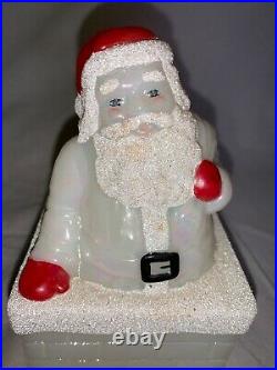 Vintage Fenton Art Glass Santa Claus Chimney Christmas Luster Milk Glass Signed