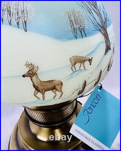 Vintage Fenton Glass Winter Custard Colonial Lamp Light Uranium Christmas Deer