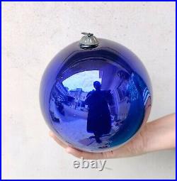 Vintage French Vergo Kugel Cobalt Blue Christmas Ornament Glass 6.75 Original