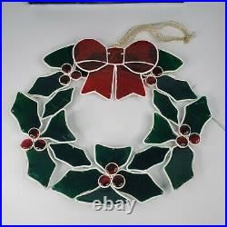 Vintage General Electric Stained Glass Light Up Holly Berry Wreath 20 70 Lights