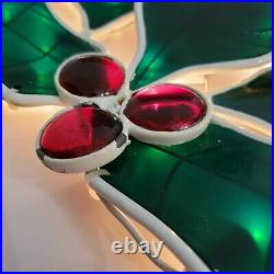Vintage General Electric Stained Glass Light Up Holly Berry Wreath 20 70 Lights