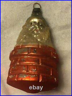 Vintage German Figural Father Christmas Santa in Chimney Blown Glass Ornament