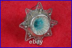 Vintage German Glass Christmas Ornament Wire Wrapped Tinsel Indent STUNNING