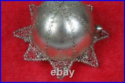 Vintage German Glass Christmas Ornament Wire Wrapped Tinsel Indent STUNNING