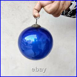 Vintage German Kugel 4.25 Cobalt Blue Round Christmas Ornament Collectible 45