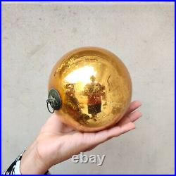 Vintage German Kugel 5 Golden Round Christmas Ornament Original Old Collectible