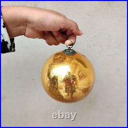 Vintage German Kugel 5 Golden Round Christmas Ornament Original Old Collectible