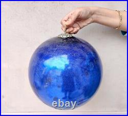 Vintage German Kugel Cobalt Blue Christmas Ornament Glass 10.75 Original Jumbo
