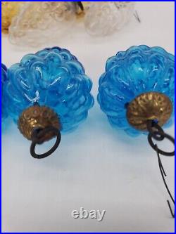 Vintage German Kugel Glass Grapes Christmas Ornaments Set of 8 Blue Amber Clear