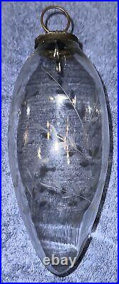 Vintage German Large Glass Etched Christmas Oval Ornament Hand Made RARE