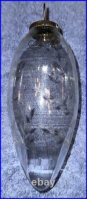 Vintage German Large Glass Etched Christmas Oval Ornament Hand Made RARE