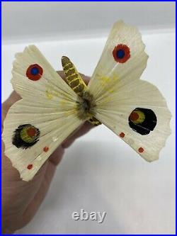 Vintage German Moth Butterfly Spun Glass Wings feather Tree Ornament
