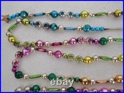 Vintage Glass Bead Garland Multicolored Fancy Shapes Indents Tubes Ribbed 13 Ft