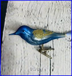 Vintage Glass Blue Bird Christmas Ornament Clip On