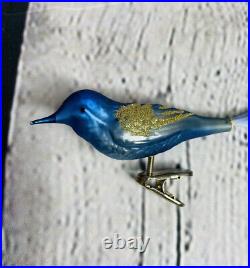 Vintage Glass Blue Bird Christmas Ornament Clip On