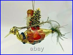 Vintage Glass Christmas Ornament Wire Wrapped Swan Dresden Feathers Scrap Tinsel