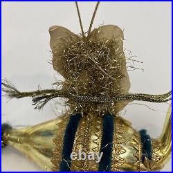 Vintage Glass Christmas Ornament Wire Wrapped Swan Dresden Feathers Scrap Tinsel