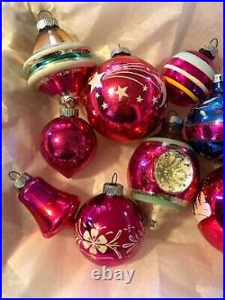 Vintage Glass Christmas Ornaments 12 Pink UFO Teardrop Indent Bell Hand Painted