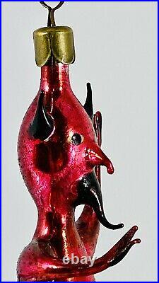 Vintage Glass Demon / Devil / Krampus Ornament Red with Metal Hanger Rare