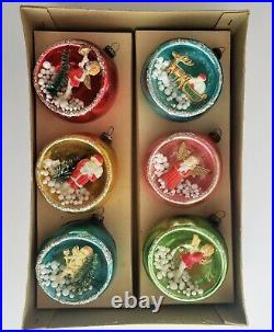 Vintage Glass Diorama Christmas Ornaments Brite Star 881 Rare Box of Six Japan
