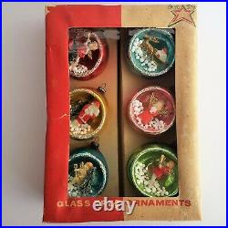 Vintage Glass Diorama Christmas Ornaments Brite Star 881 Rare Box of Six Japan